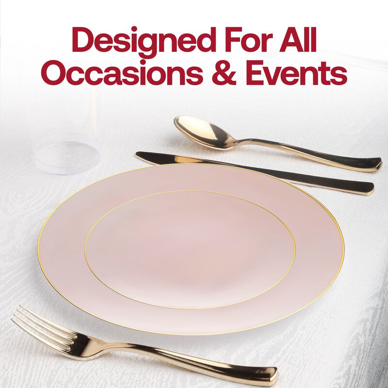 Pink with Gold Organic Round Plastic Dinnerware Value Set (40 Sets) image number 7