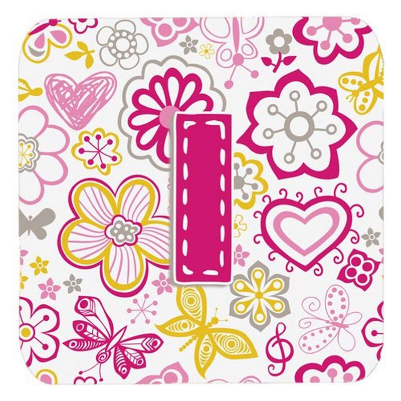 Caroline's Treasures CJ2005-IFC Letter I Flowers and Butterflies Pink Foam Coasters (Set of 4), 3.5, Multicolor