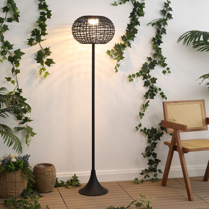 Jaemin 58" Modern Coastal Faux Rattan Integrated Indoor/Outdoor LED Solar Powered Floor Lamp