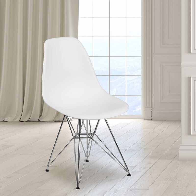 Flash Furniture Elon Series White Plastic Chair with Chrome Base image number 1