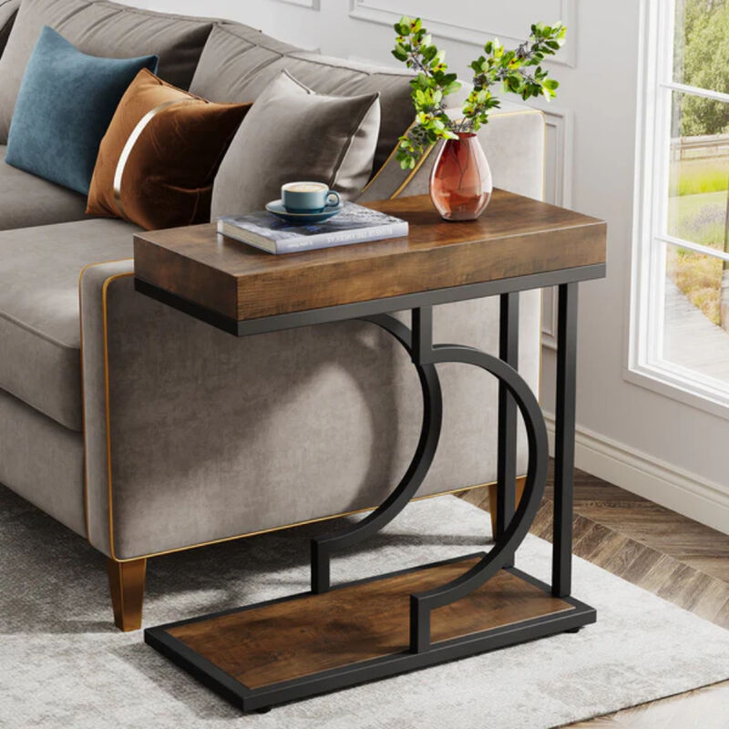 Modern C Table, Narrow End Table Bedside Table with Metal Frame image number 1