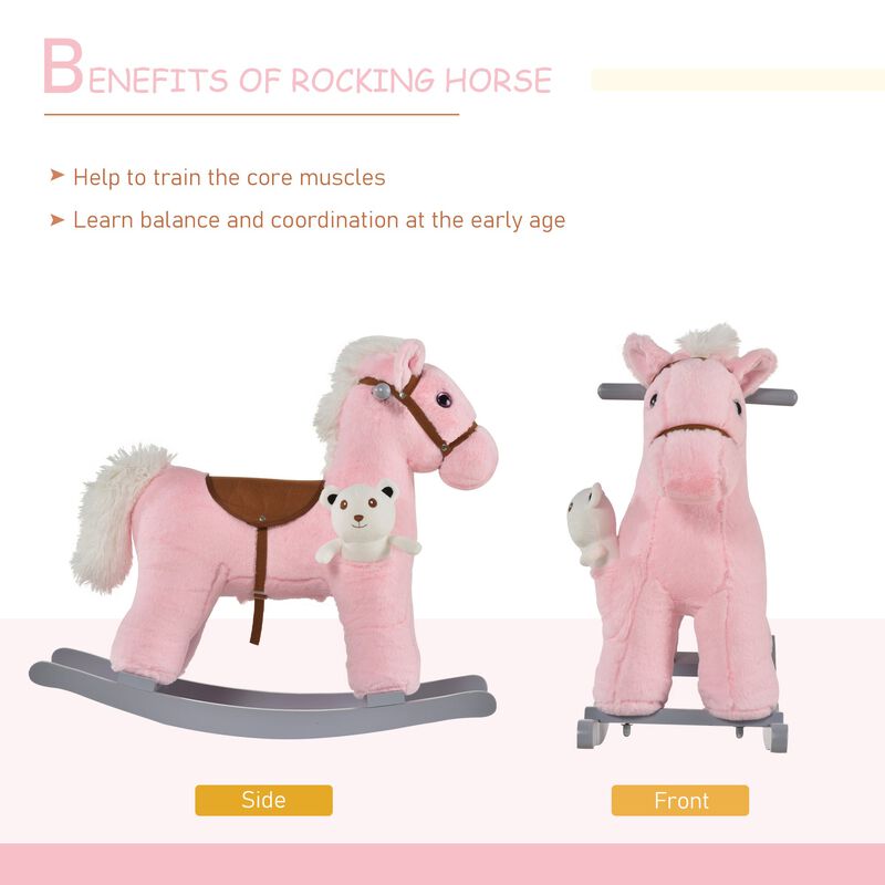 Kids Plush Ride-On Rocking Horse Toy Children Chair with Soft Plush Toy & Fun Realistic Sounds - Pink