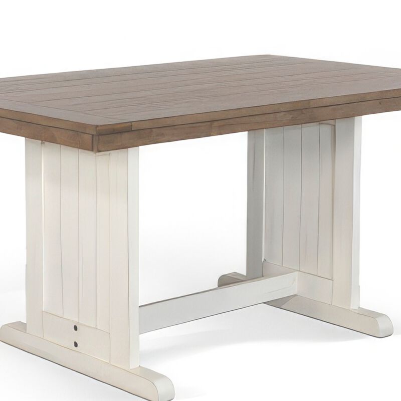 Dean Dining Table, 60 Inch Rectangular Plank Top, Off White and Brown
