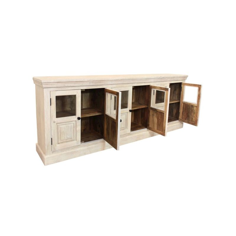 Alex Hamilton Tropez 6-Door Solid Wood Sideboard With Glass Panel in Distressed White Finish image number 2