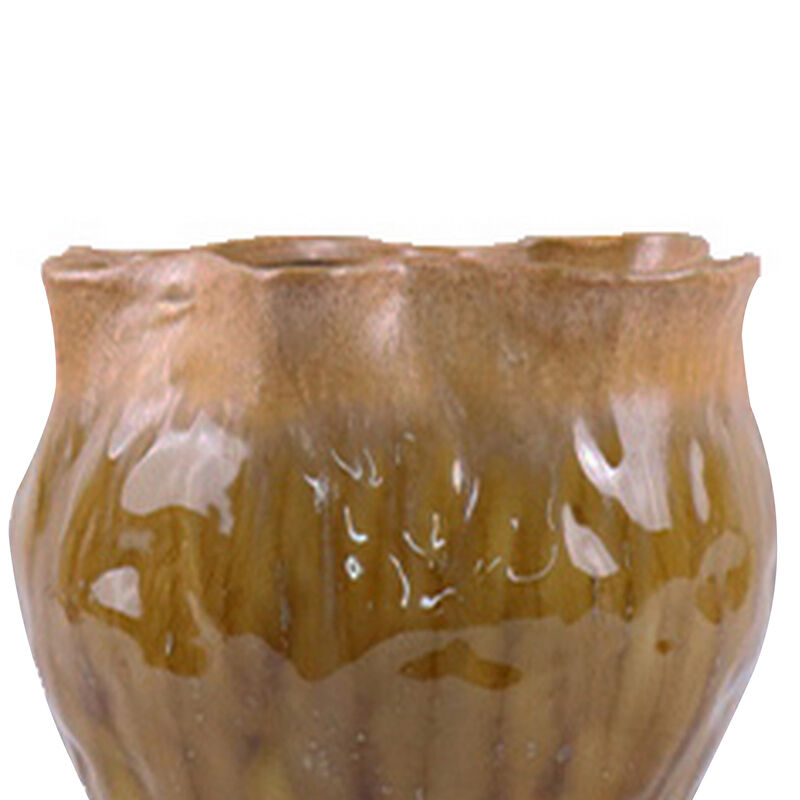Ashly Decorative Planter with Scalloped Rim, Yellow Textured Ceramic 8 Inch image number 5