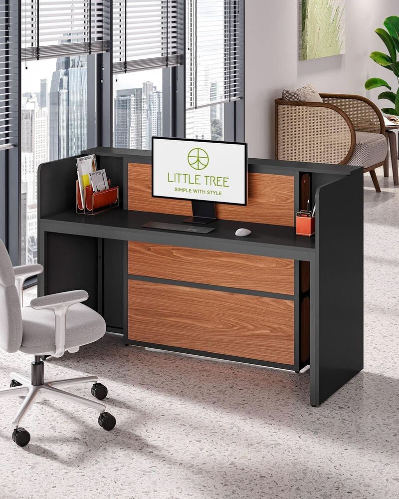 ShipItFurniture 63-Inch Reception Desk Black and Brown image number 6