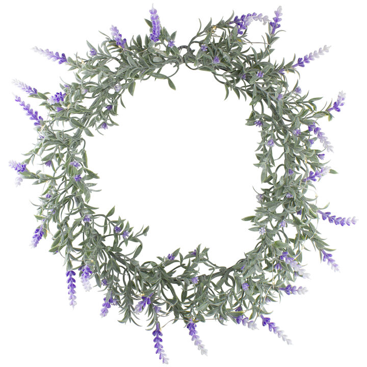 LED Lighted Artificial White/Purple Lavender Spring Wreath- 16-inch  White Lights