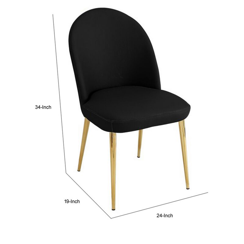 Era 24 Inch Dining Chair Set of 2, Curved Back, Black Faux Leather, Gold - Benzara