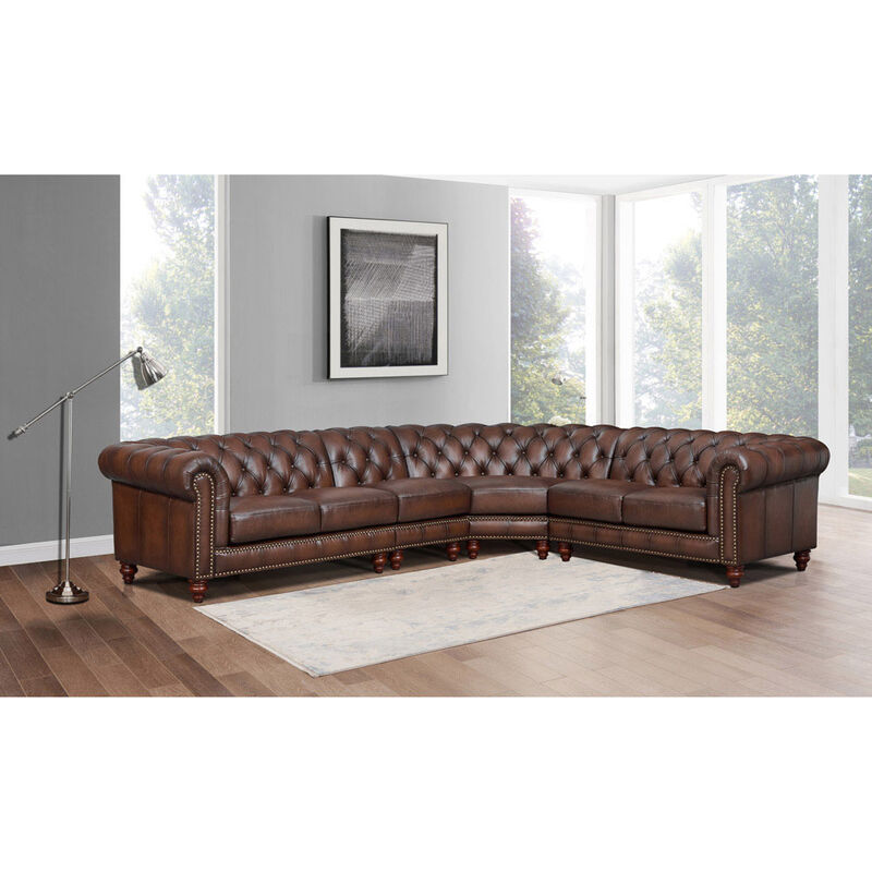 Alton Bay Top Grain Leather L-Shaped Chesterfield Sectional