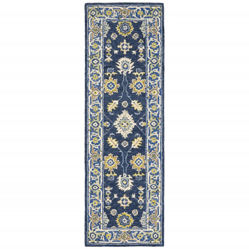3'X8' Navy And Blue Bohemian Area  Rug image number 0