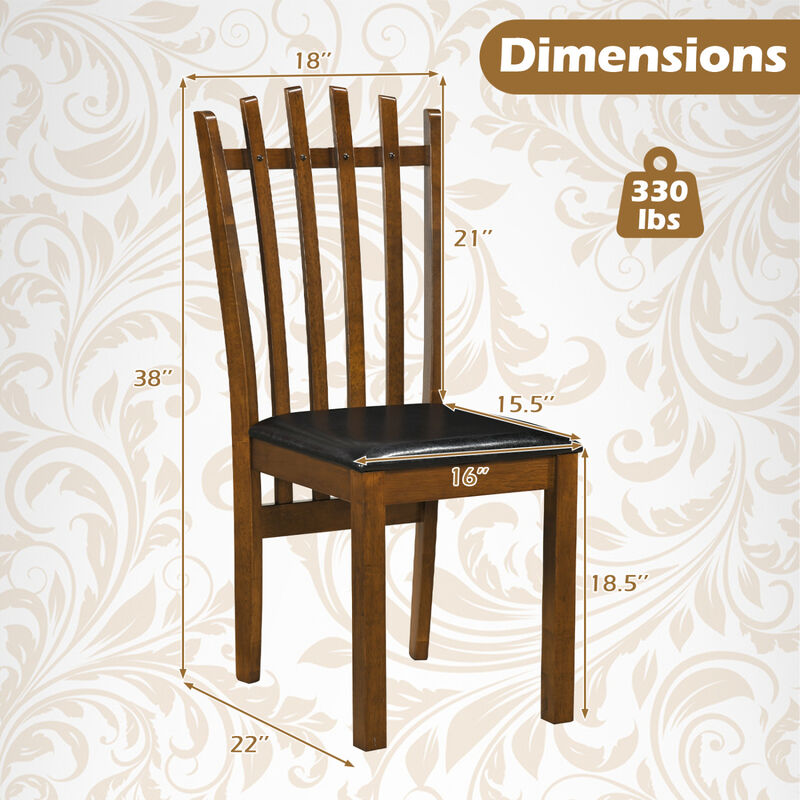 Wooden Dining Chair Set of 4 with Spindle Back and PU Leather Seats for Dining Area-Black image number 2