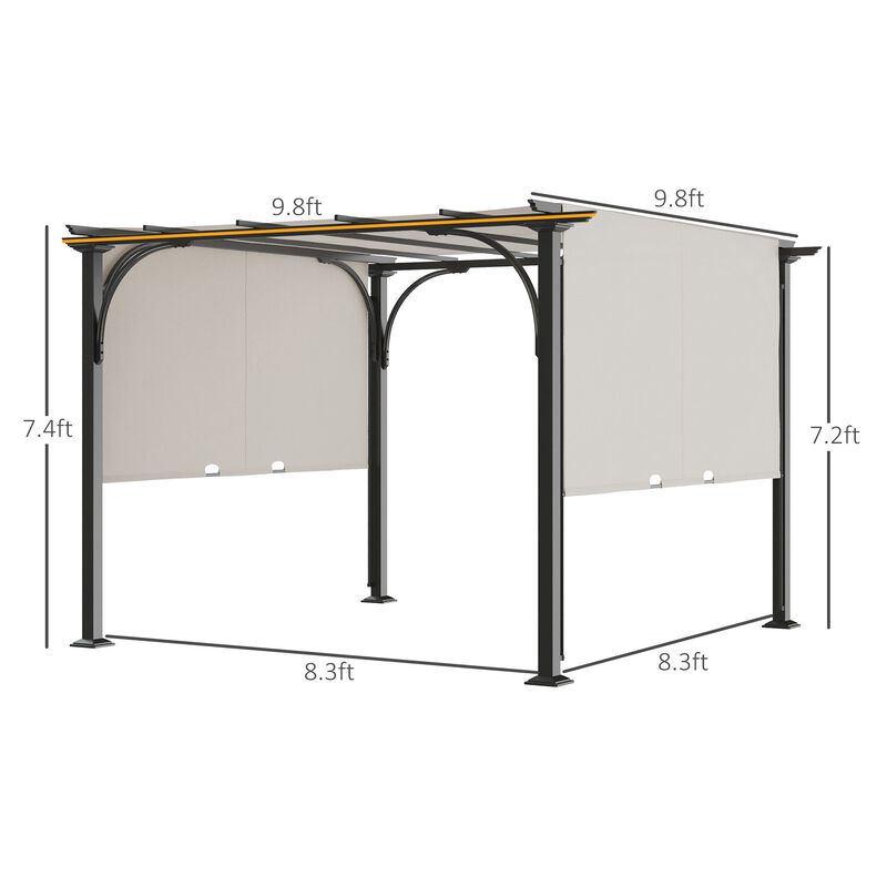 10' x 10' Outdoor Pergola Patio Gazebo Retractable Canopy Sun Shelter with Steel Frame, White
