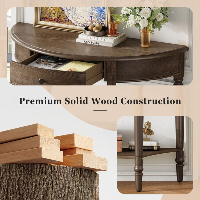 Merax Space-Saving Half-Moon Entryway Table with Storage Drawer & Lower Shelf image number 4