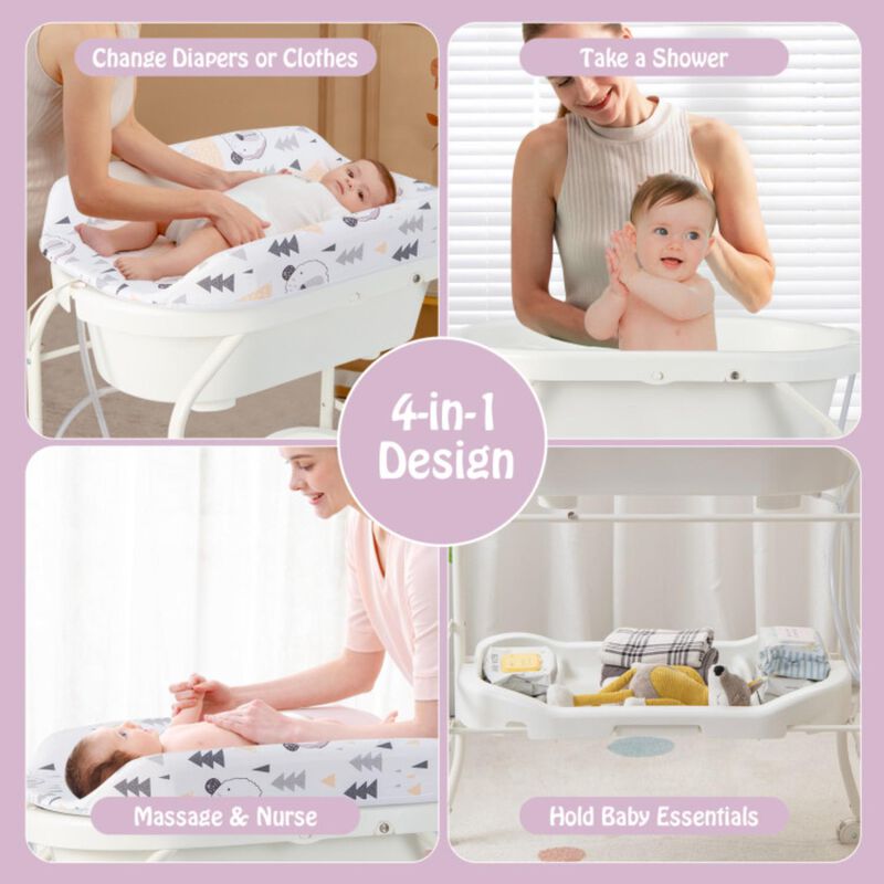 Hivvago Folding Baby Changing Table with Bathtub and 4 Universal Wheels