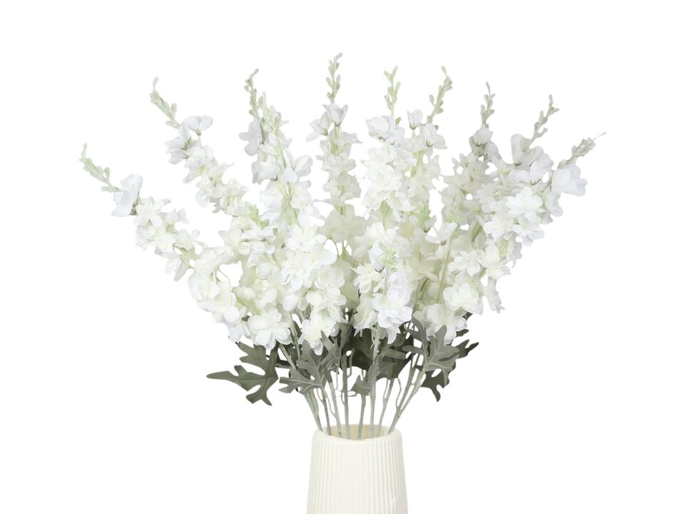 10 Piece White Artificial Delphinium Flower Stems Long Stem Vase Filler