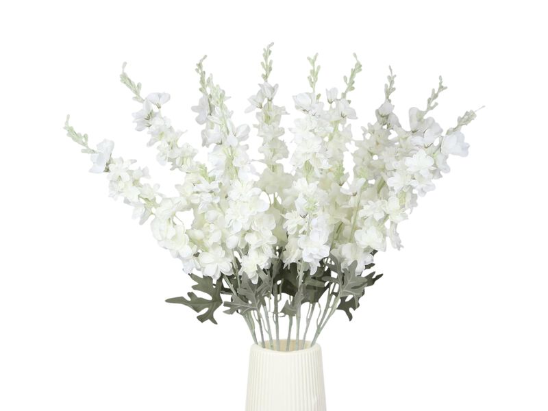 10 Piece White Artificial Delphinium Flower Stems Long Stem Vase Filler image number 0