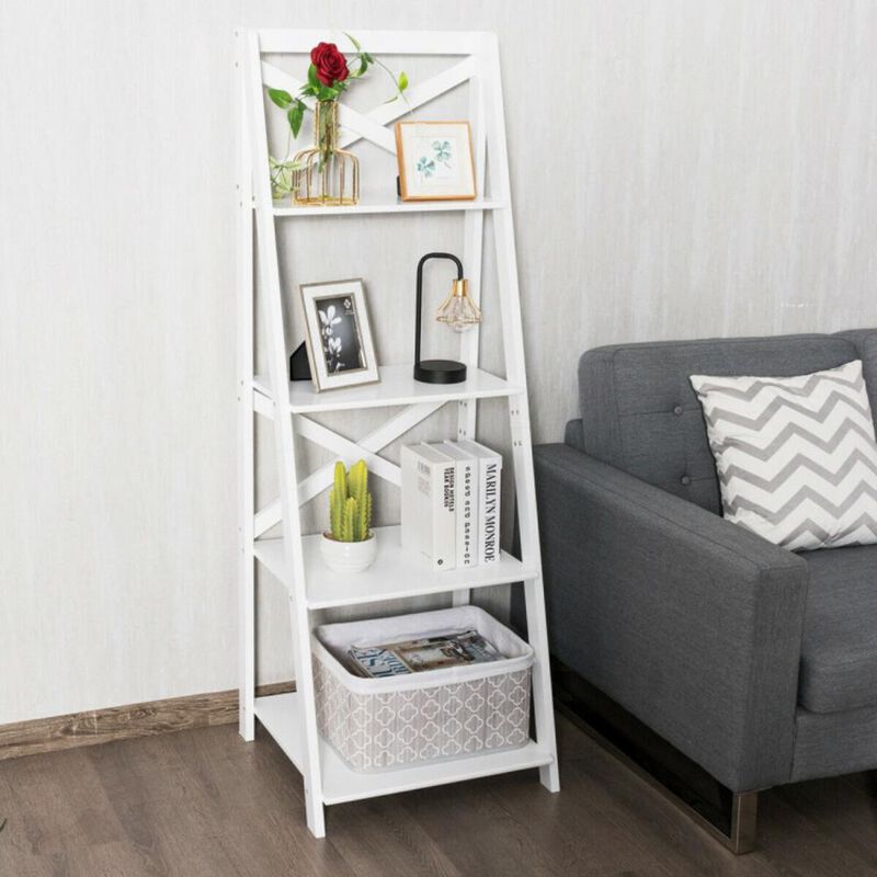 Hivvago 2 Pieces 4-Tier Wood Display Storage Bookshelf Set