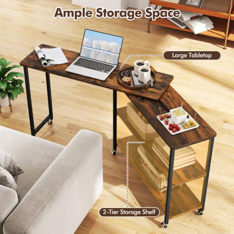 Hivvago Patented Large 360-Degree Free Rotating Sofa Side Table with Wheels and Storage Shelf