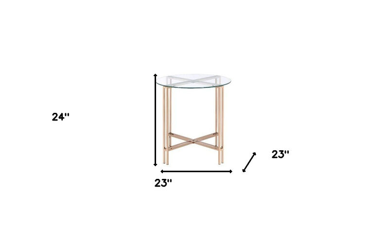 Glass and Metal Round End Table, Modern Accent Table for Living Room or Bedroom