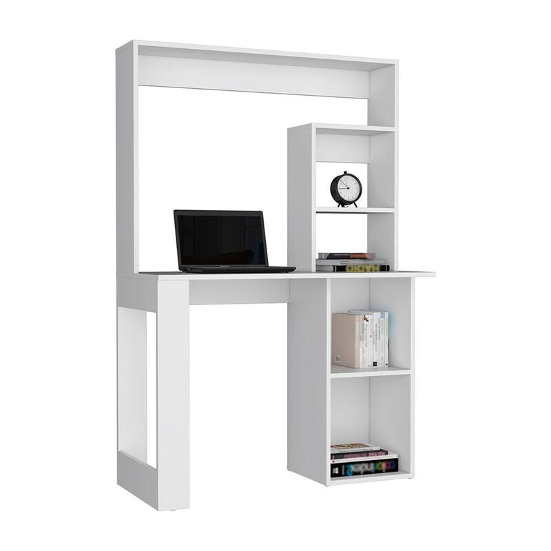 Ethel Writing Computer Desk with Storage Shelves and Hutch, White
