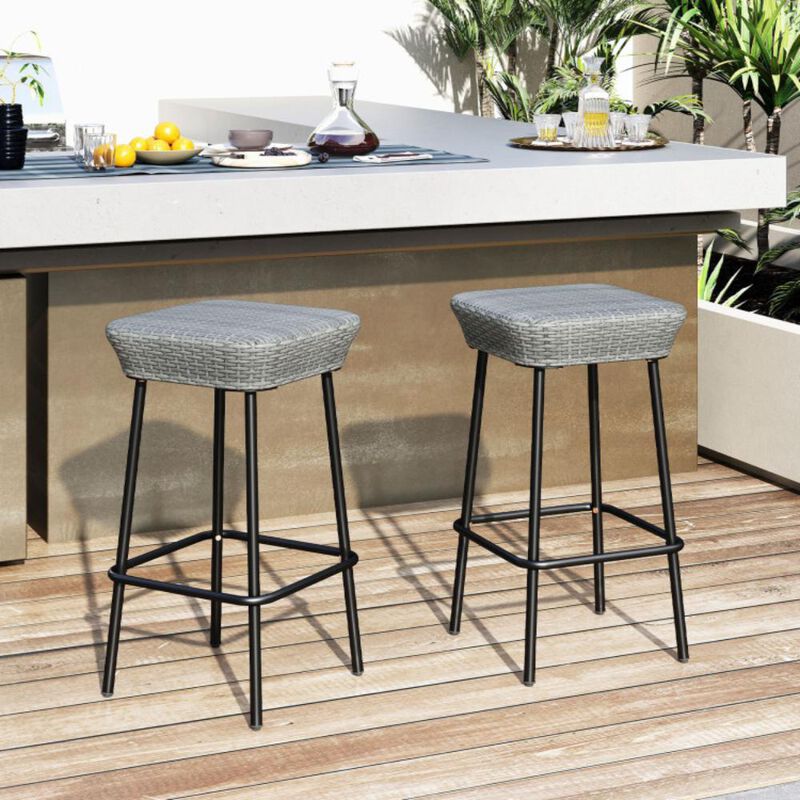 Hivvago Patio Bar Stools Set of 2 with Rattan Seat and Footrest