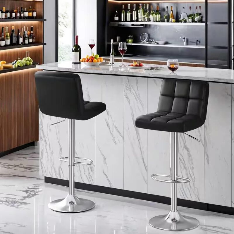 Hivvago Set of 2- Black Faux Leather Barstool with Low Back Swivel Seat