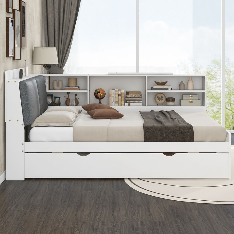 Merax Platform Bed with Trundle and Storage Headboard