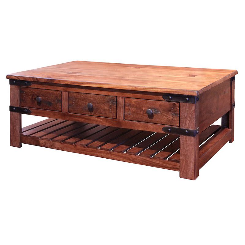 Casa Rocio Parota 6 Drawer Cocktail Table, Cinnamon Brown