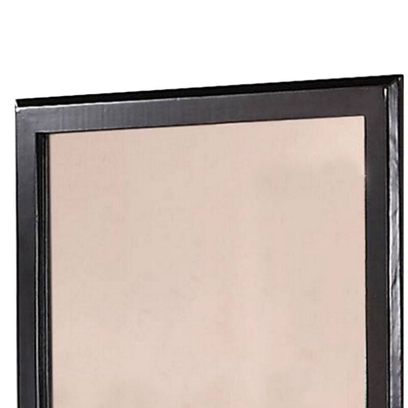 36 Inches Rectangular Wood Encased Mirror, Black-Benzara
