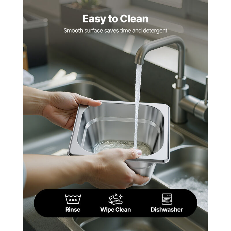 VEVOR 1/6 Size Hotel Pans Steam Table Pans 4 Inch Deep Stainless Steel 6 Pack