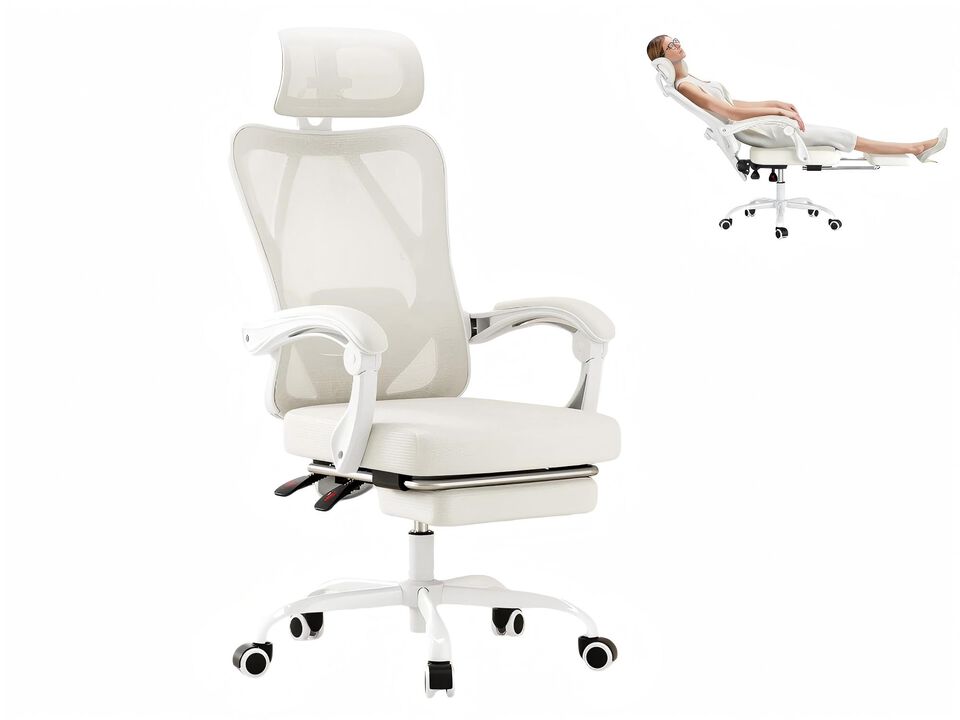 Petrimins Executive Office Chair with Retractable Footrest & Lumbar Support, All-Day Comfort Cross-Legged Desk Chair for Home Office