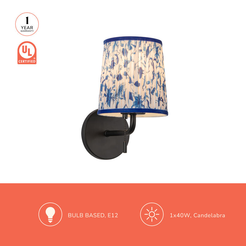 Scout 10-in Damp-Rated Wall/Vanity Light with Patterned Pleated Linen Shade image number 7