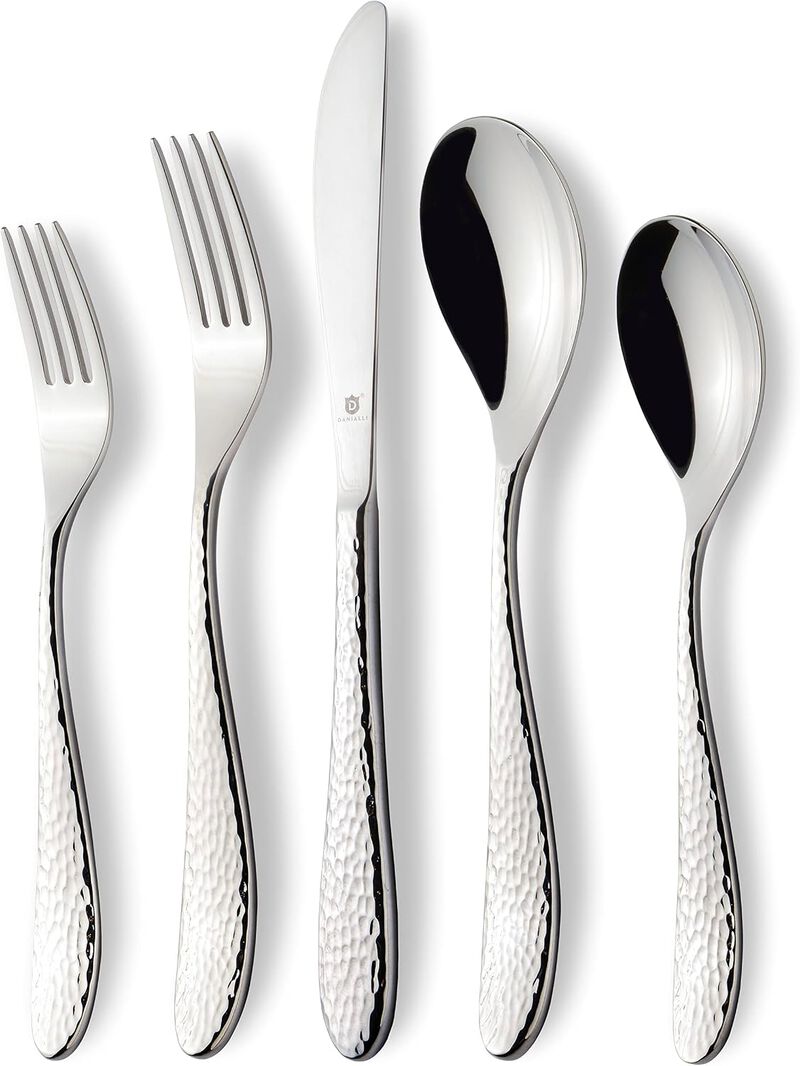 Danialli Marettimo Hammered Silverware Set, Durable 18/10 Stainless Steel Flatware Set, Dishwasher Safe, Built to Last image number 0