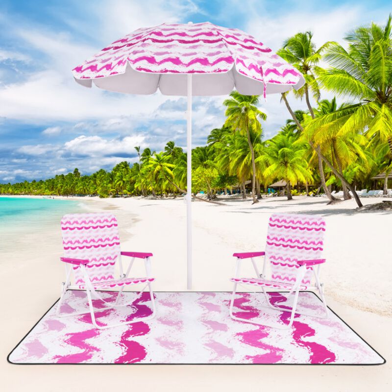 4 Pieces Beach Umbrella Set with 2 Foldable Chairs and Picnic Blanket-Blue image number 2