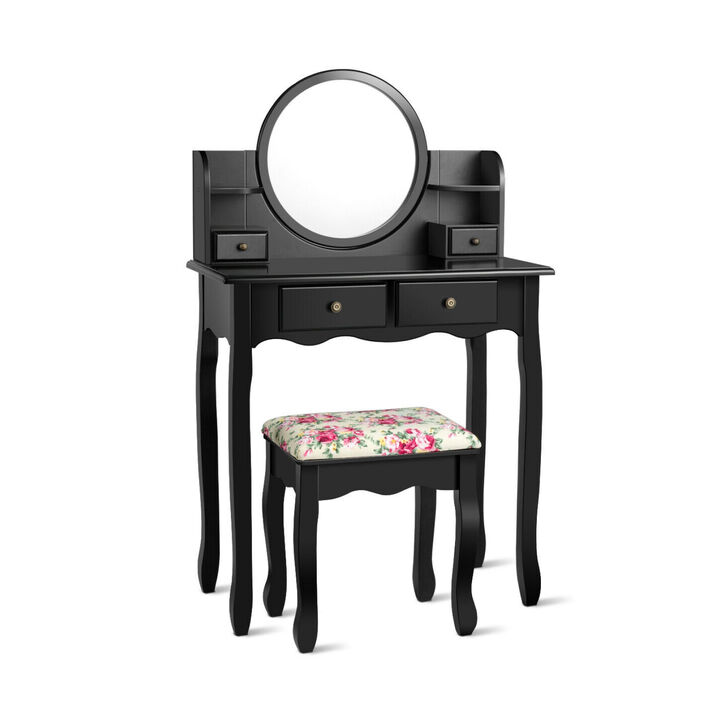 Makeup Vanity Table Set Girls Dressing Table with Drawers Oval Mirror