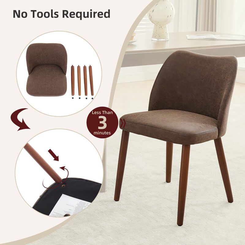 2 Pack Modern Wingback Dining Chairs, Linen Fabric Thick Cushion High Back Chairs with Rubberwood Legs for Home Dining Use image number 5