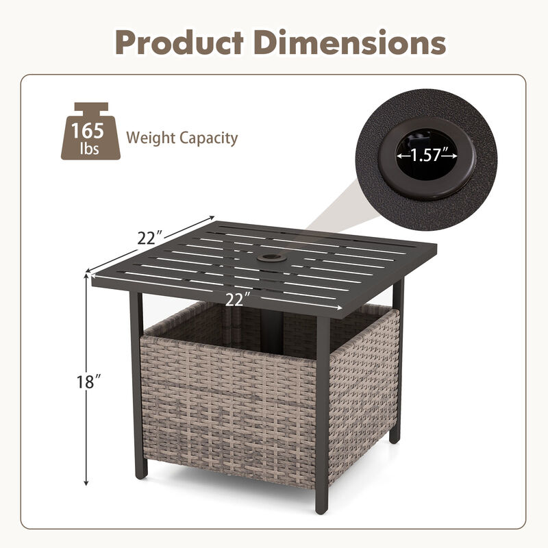 Outdoor Patio Rattan Wicker Steel Side Deck Table