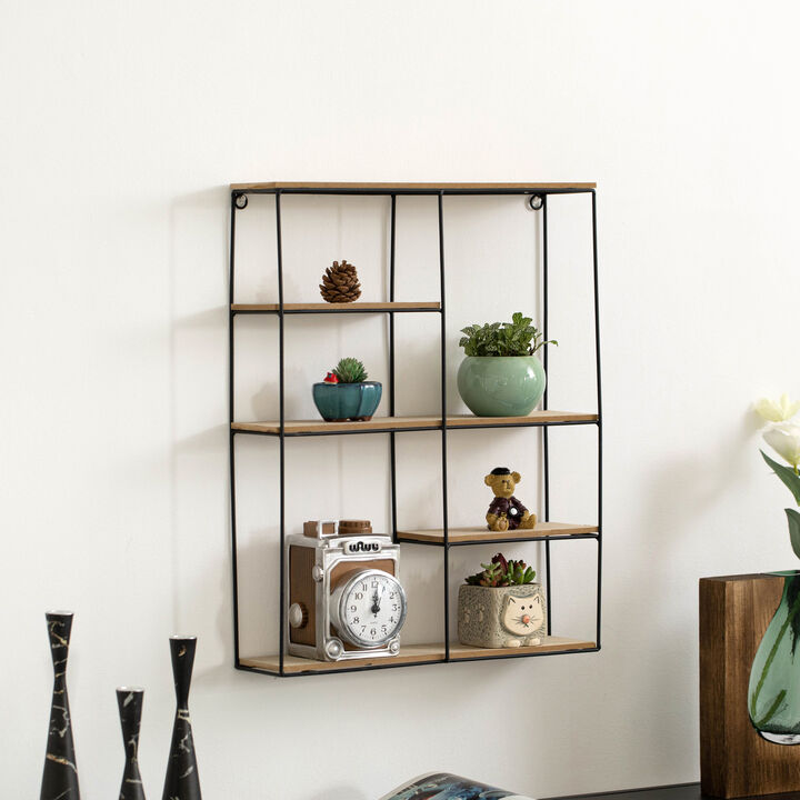 Vintiquewise Rectangular 4-Tier Floating Wall Shelf - Metal and Wood Wall-Mounted Display Shelf - Multi-Functional Wall Storage, Perfect for Entryway, Bathroom, Bedroom, Living Room, or Office