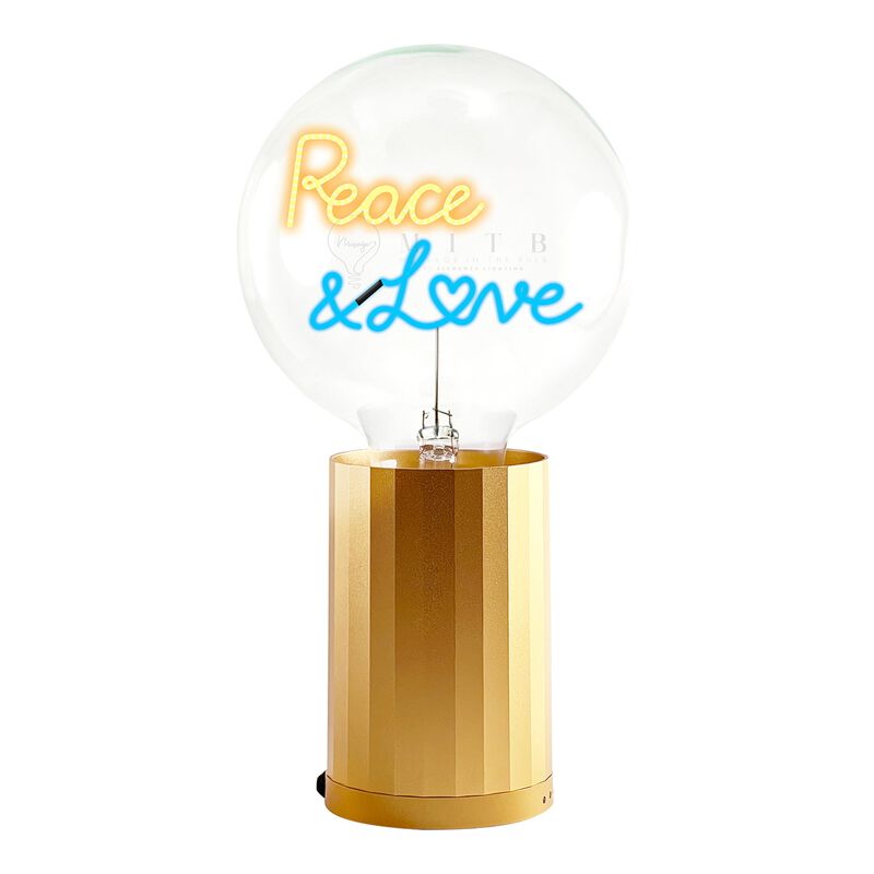 Bulb PEACE AND LOVE Amber/ Blue with Base Table Lamp PORTABLE Rose Gold image number 0