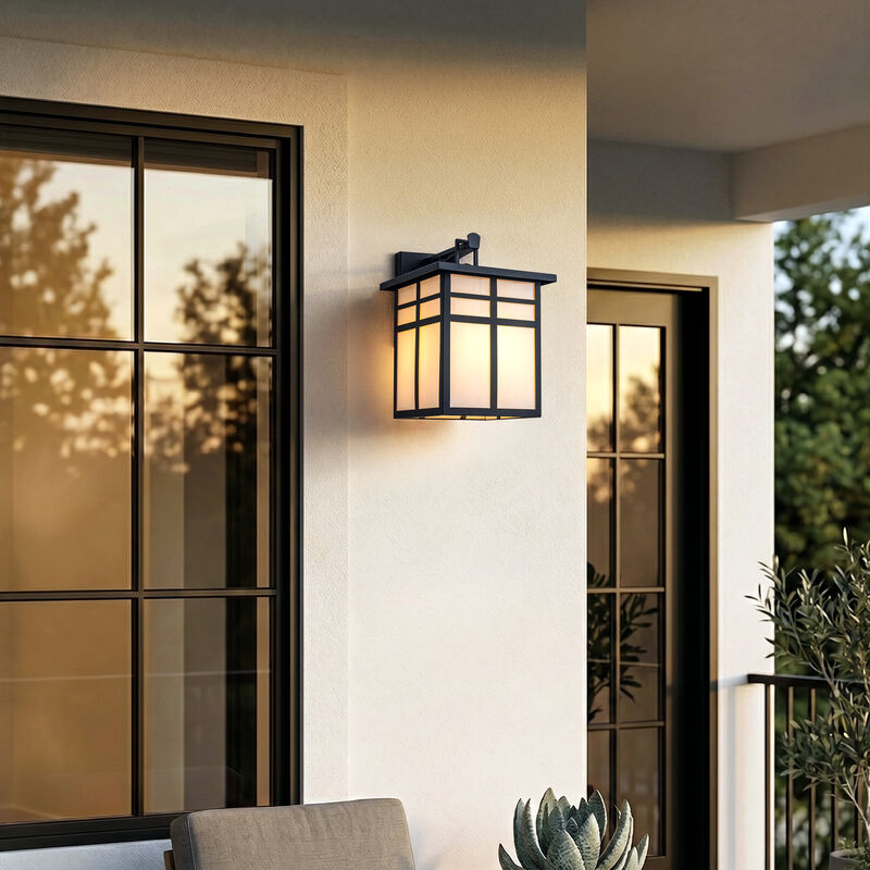 1-Light H13 in. Modern Farmhouse Black Outdoor Wall Lantern with Frosted Glass Exterior Wall Sconce for Porch Entryway Garage image number 2