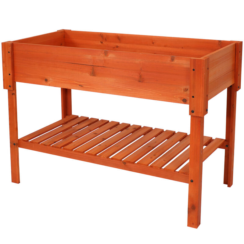 Sunnydaze Stained Wooden Raised Garden Bed Planter Box with Shelf - 42 in