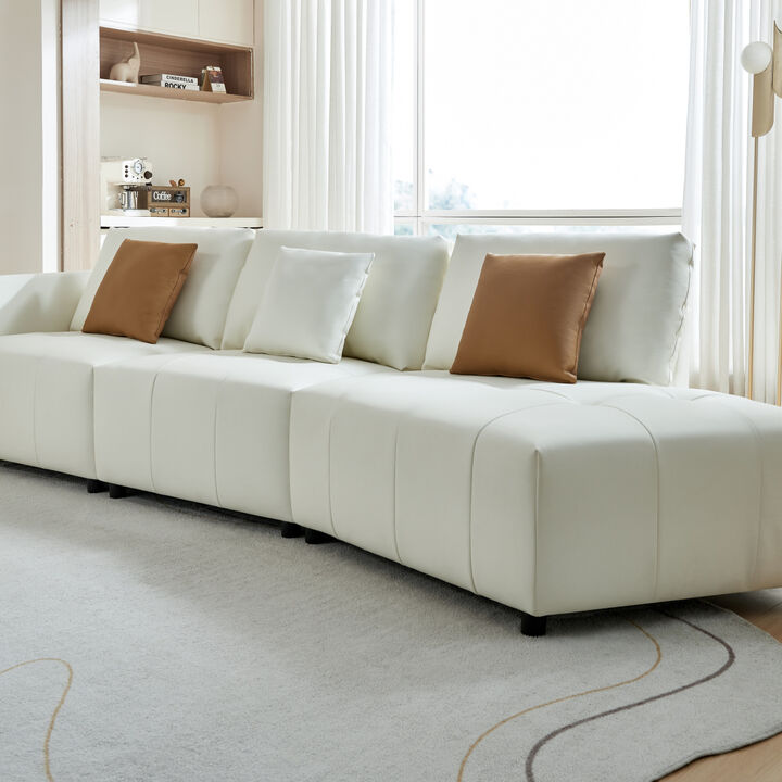 120" Real Leather Sofa, Modern Modular Sectional Couch, Button Tufted Seat Cushion for Living room, Apartment & Office.(Beige)