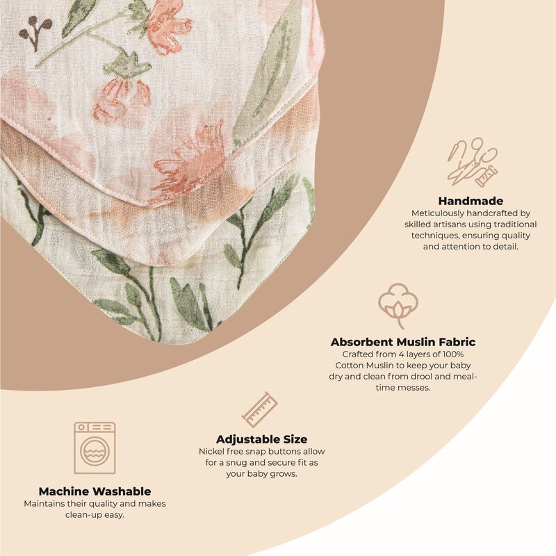 Parker 3-pc. Muslin Baby Bib Set (Pink Floral) image number 1