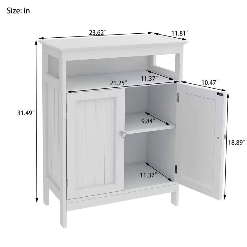 Modern 2-Door Bathroom Linen Storage Cabinet in Wood Finish