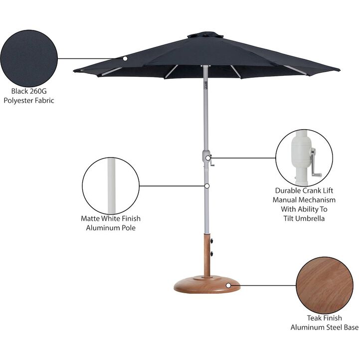 Meridian Furniture Fiji Black Fabric / Teak Aluminum Patio Umbrella with Base Sets