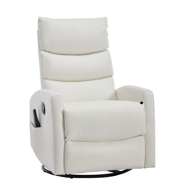 Heat Massage Manual Recliner Chair with Rocker and Swivel in Fabric for Living Room, White