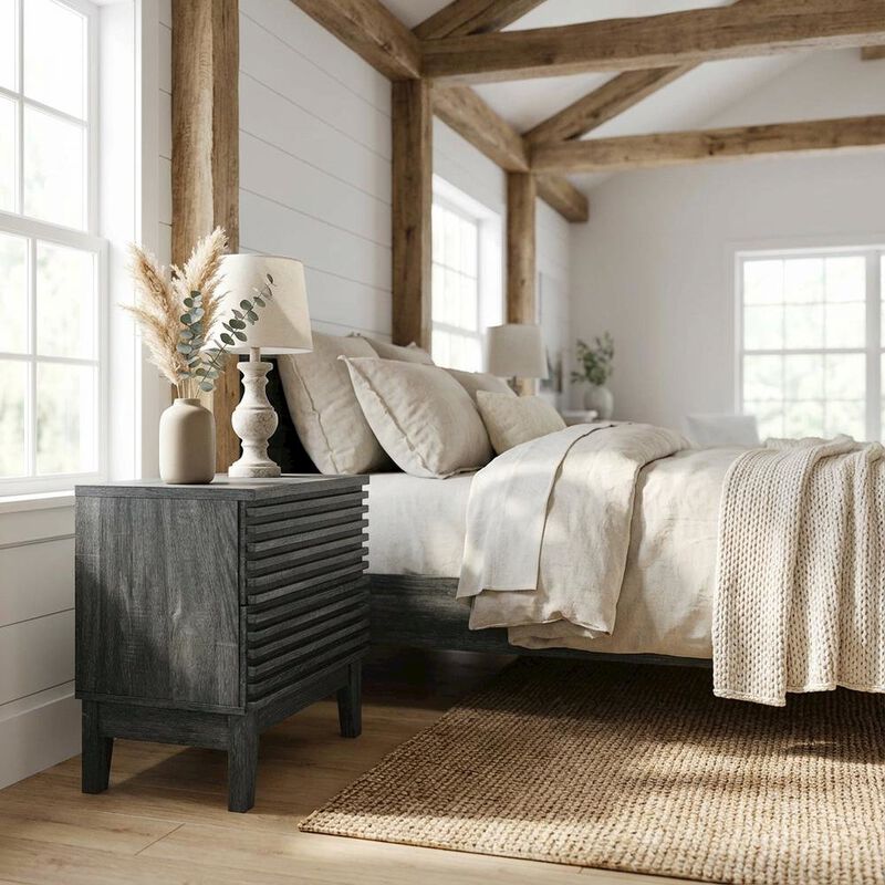 Two-Drawer Nightstand in Brown Modern Finish with Stylish Design image number 3
