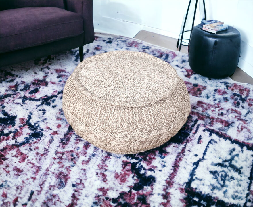 Round Geometric Pouf Ottoman – Cotton Upholstered Accent for Living Room