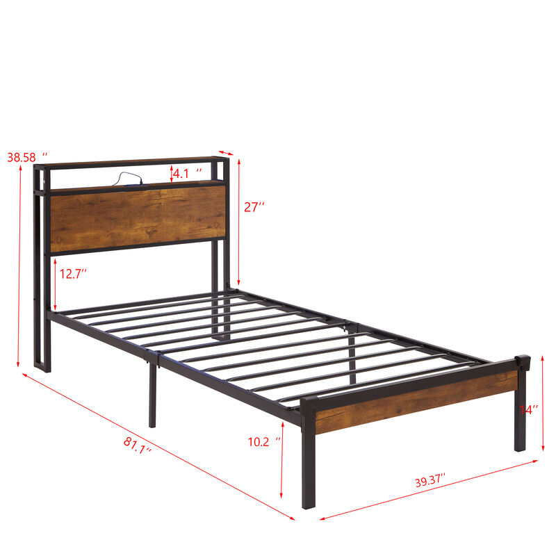 Modern Metal Bed Frame with Wood Accents