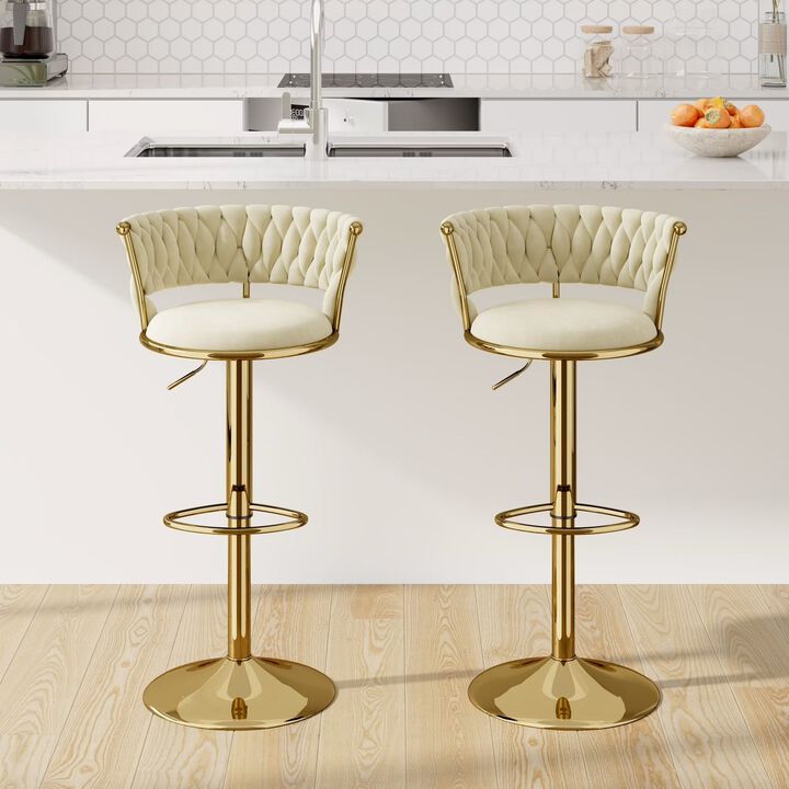 Leather Swivel Bar Stools Set of 2, Steady Adjustable Counter Height Stools with Back, Iron Frame 360&deg; Kitchen Island Chairs for Commercial Use, Workshop